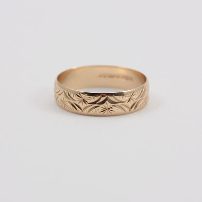 Vintage 9ct Gold Patterned Wedding Band Ring, 5mm, 1990