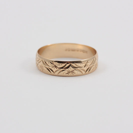 Vintage 9ct Gold Patterned Wedding Band Ring, 5mm, 1990