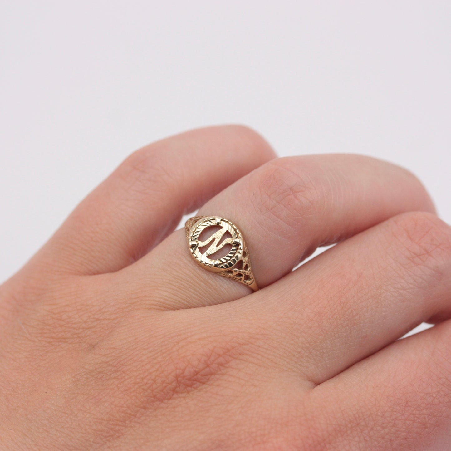 Vintage 9ct Gold Coin Style Letter 'N' Ring, 1993