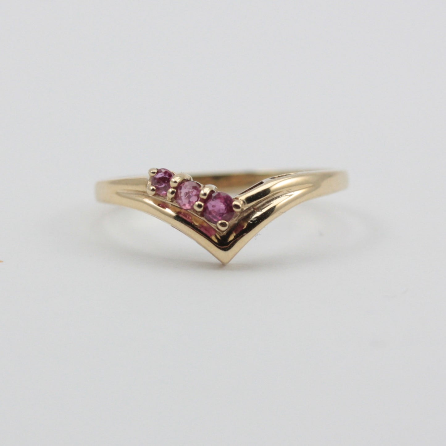 Vintage 9ct Gold Ruby Wishbone 3 Stone Ring, 1990s