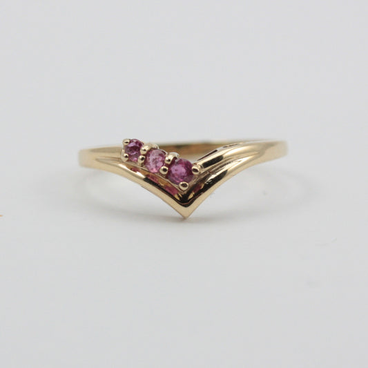 Vintage 9ct Gold Ruby Wishbone 3 Stone Ring, 1990s