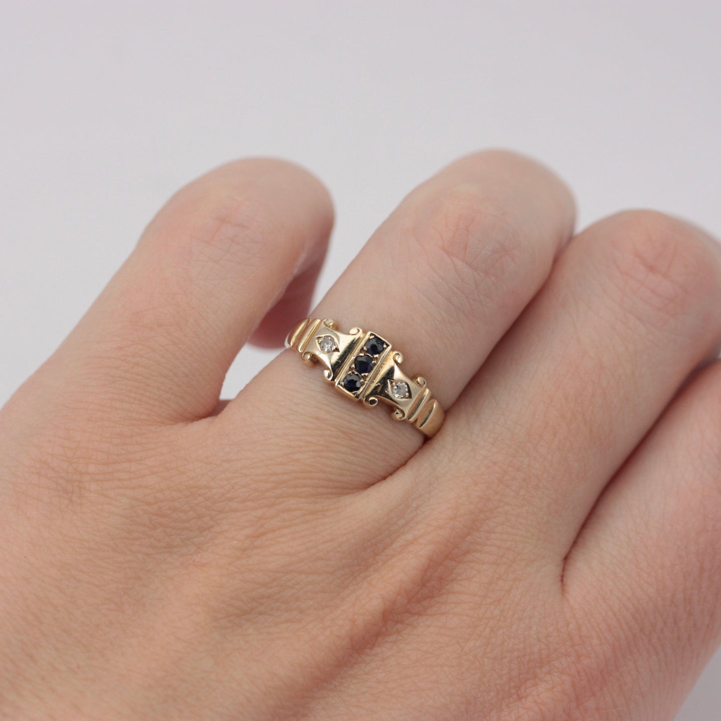 Vintage 9ct Gold Sapphire and Diamond Antique Style Ring, 1991