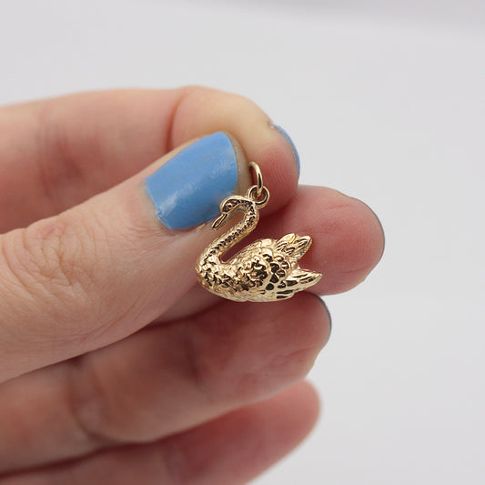 Vintage 9ct Gold Swan Charm, 1971