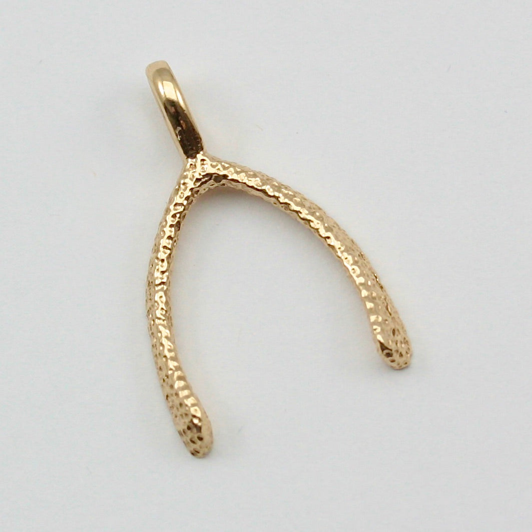 Vintage 9ct Gold Textured Wishbone Pendant, 1982