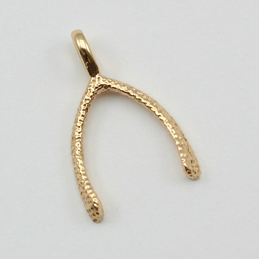 Vintage 9ct Gold Textured Wishbone Pendant, 1982