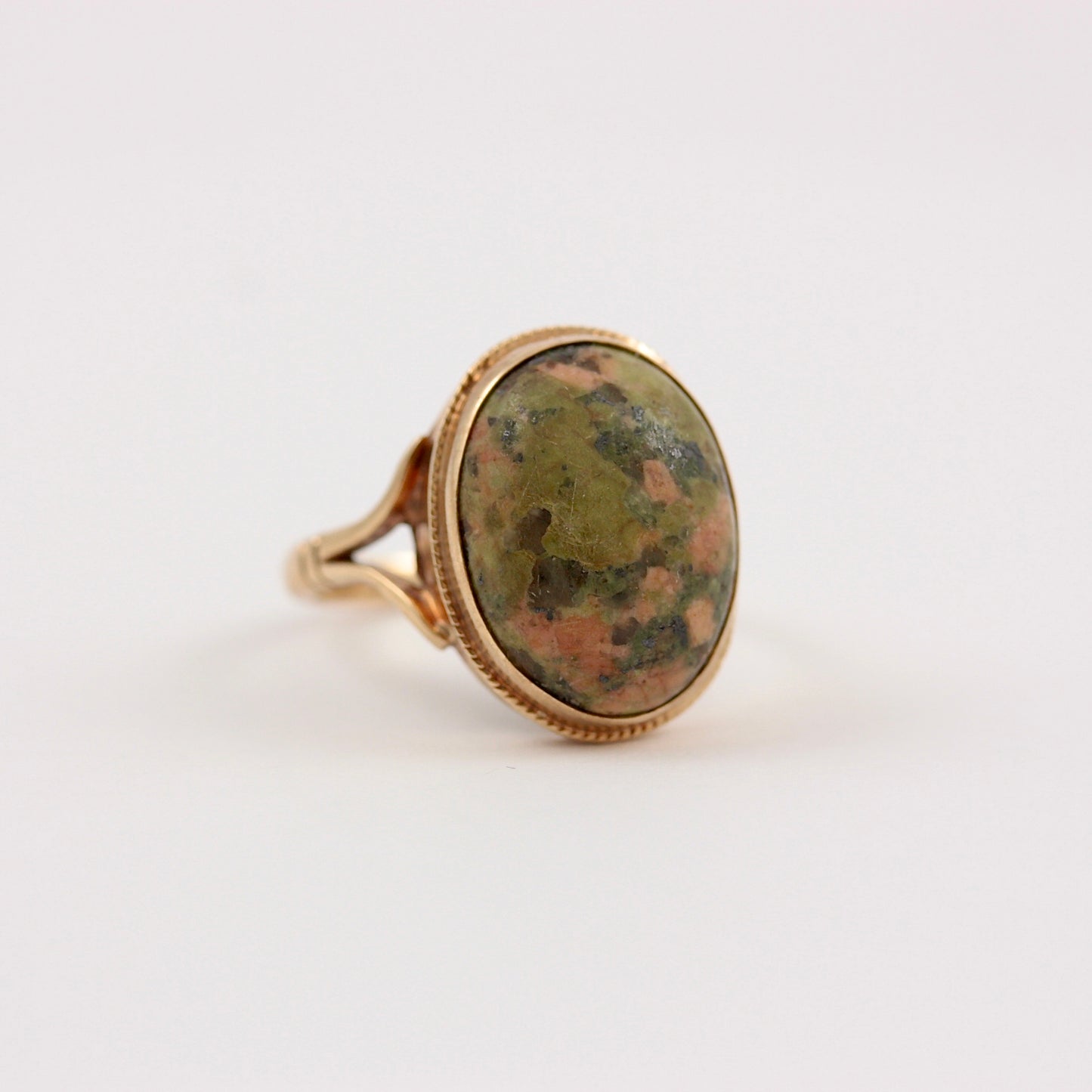 Rare Vintage Statement Ring with Unakite Gemstone, 1973