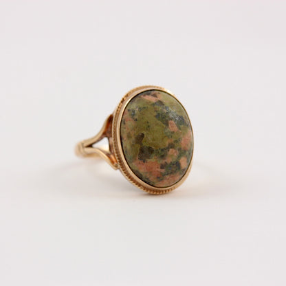 Rare Vintage Statement Ring with Unakite Gemstone, 1973