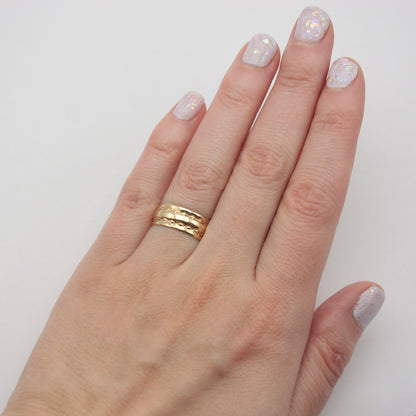 Vintage 9ct Gold Wide Patterned Band Ring, 7mm, 1973
