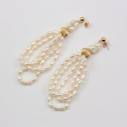 Vintage 14K Gold Pearl Statement Earrings, IPS 