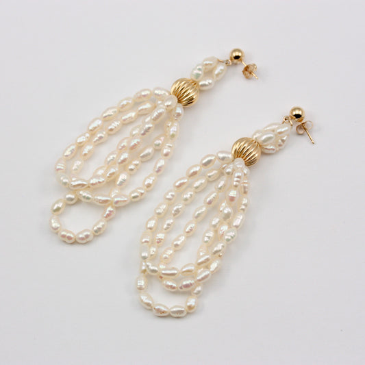 Vintage 14K Gold Pearl Statement Earrings, IPS 