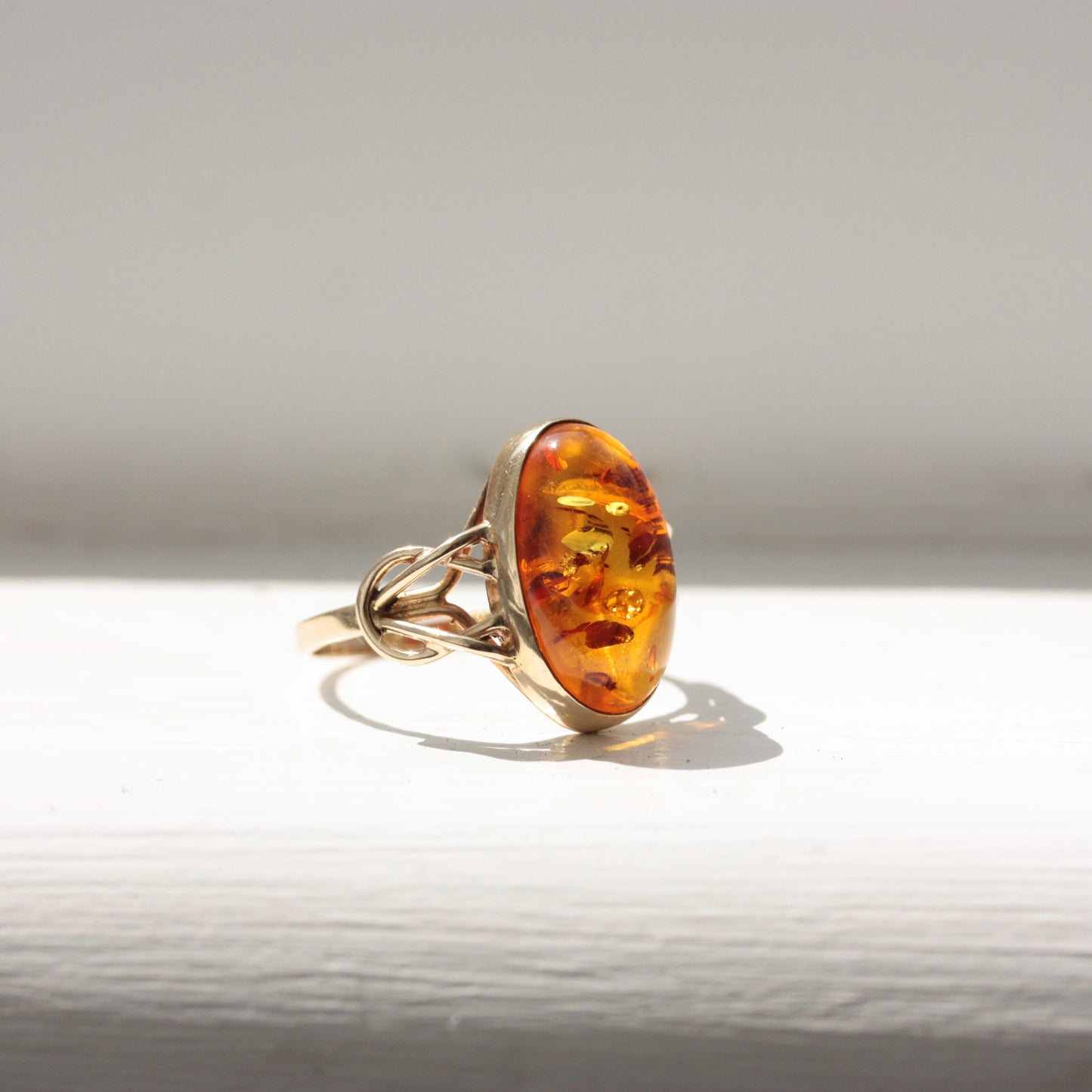 Vintage 9ct Gold and Baltic Amber Ring, 1999