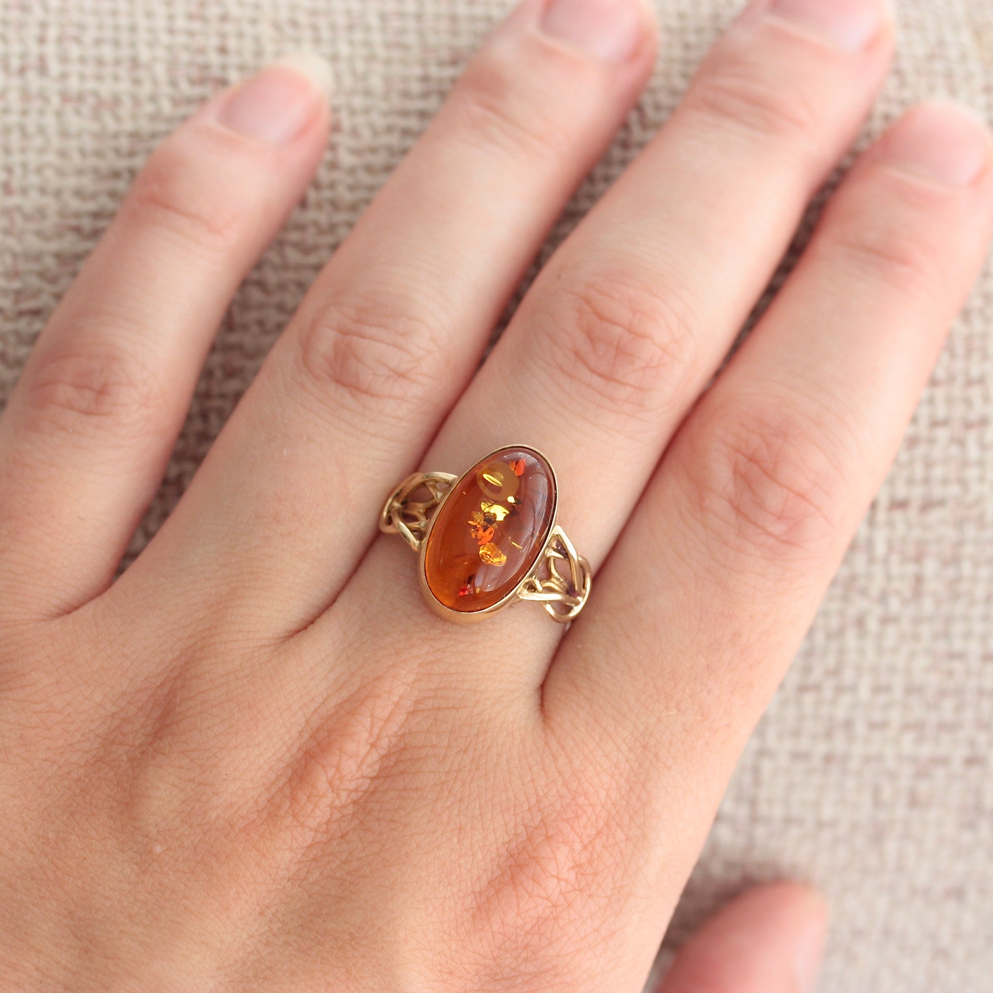 Vintage 9ct Gold and Baltic Amber Ring, 1999