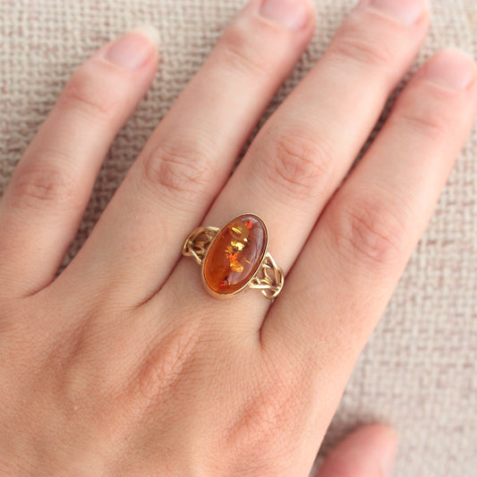 Vintage 9ct Gold and Baltic Amber Ring, 1999