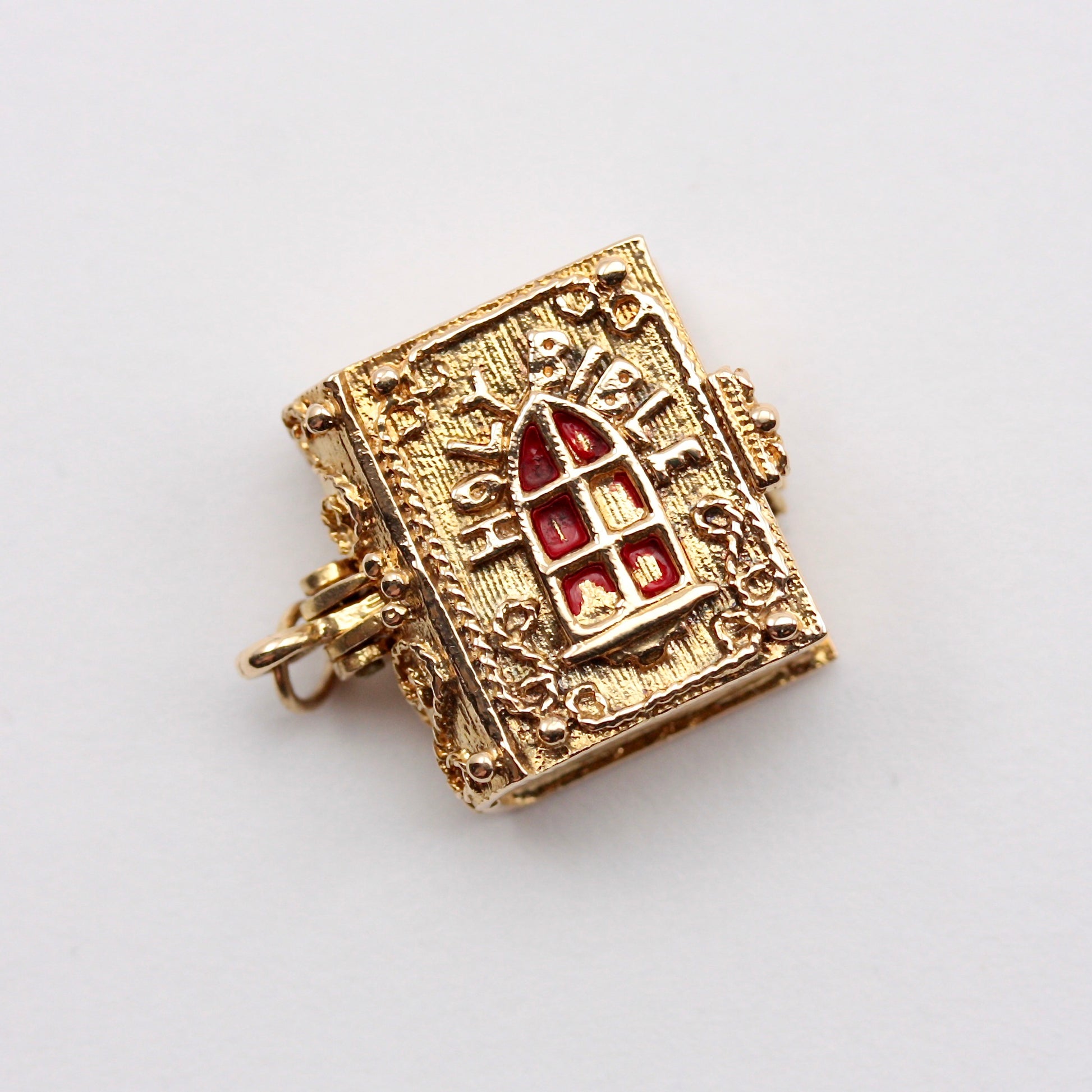 Vintage 9ct Gold Opening Bible Charm with Angel, by Nuvo, 1972
