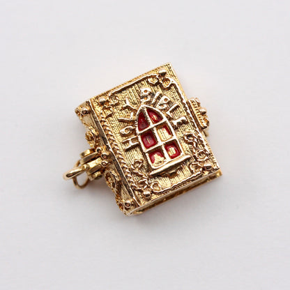 Vintage 9ct Gold Opening Bible Charm with Angel, by Nuvo, 1972