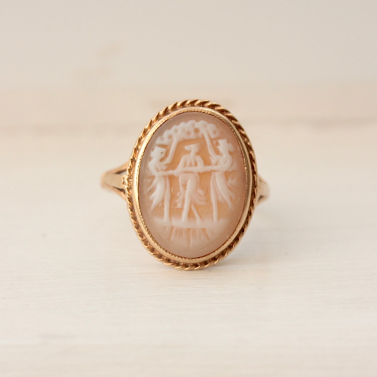 Vintage 9ct Gold Three Graces Cameo Ring, 1974