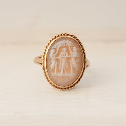 Vintage 9ct Gold Three Graces Cameo Ring, 1974