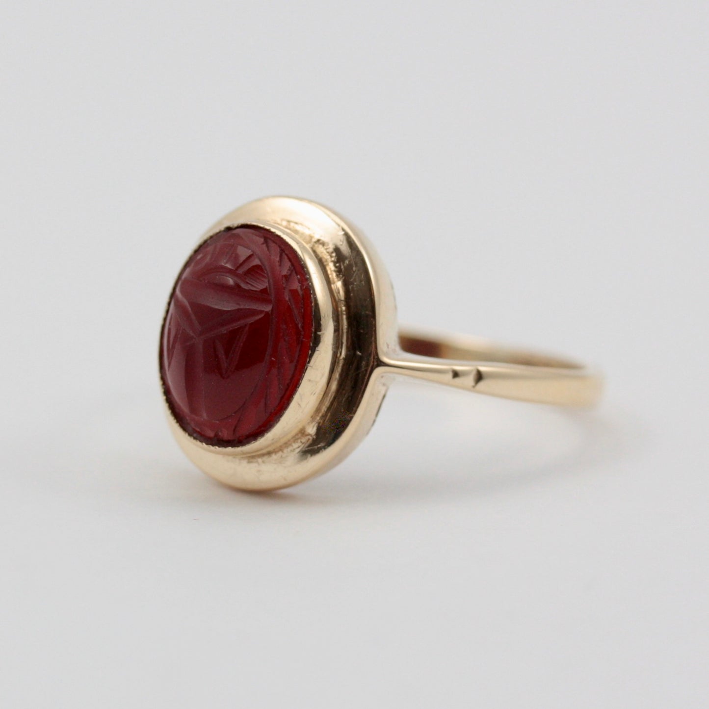 Vintage 9ct Gold Carnelian Scarab Beetle Ring, 1972
