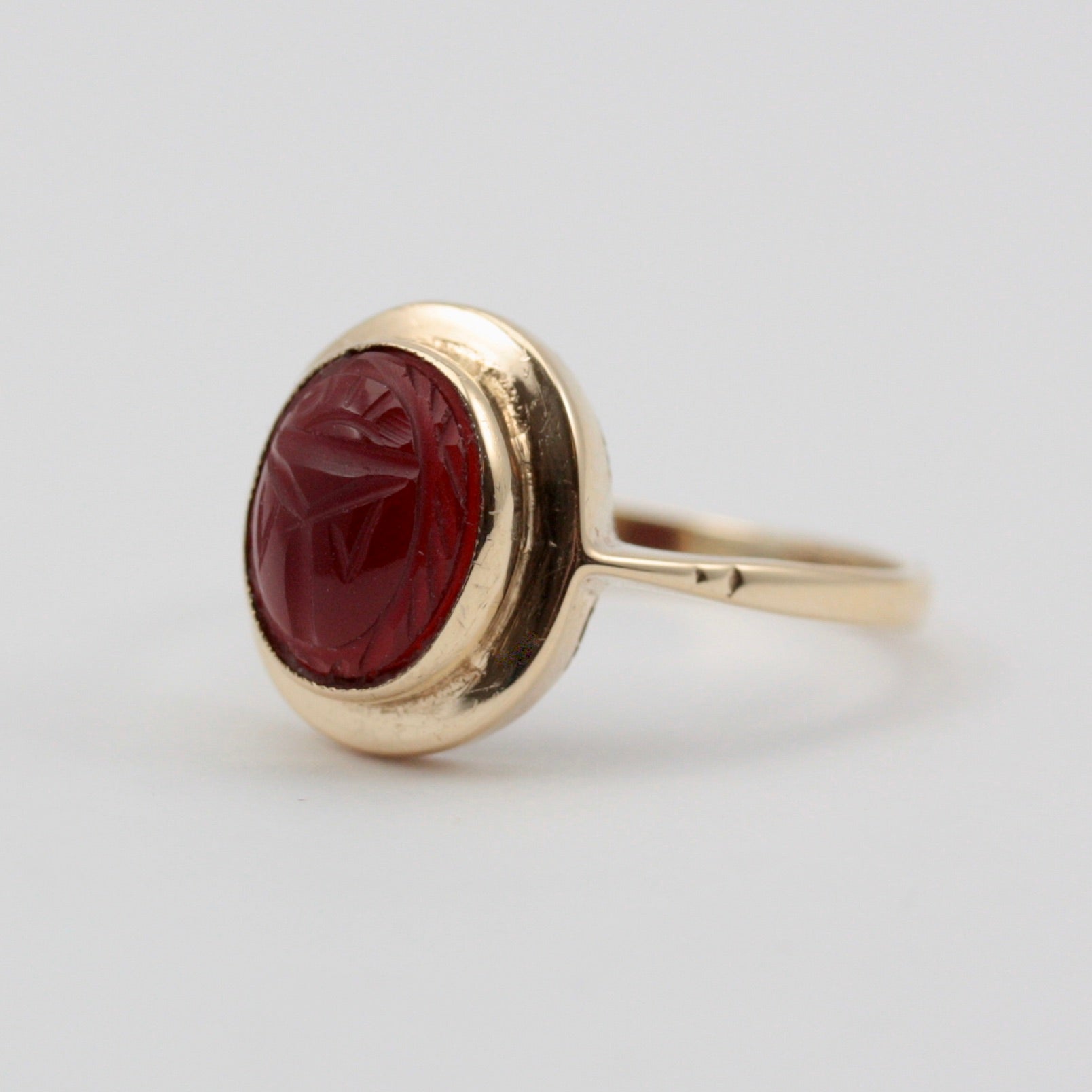 Vintage 9ct Gold Carnelian Scarab Beetle Ring, 1972