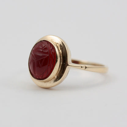 Vintage 9ct Gold Carnelian Scarab Beetle Ring, 1972