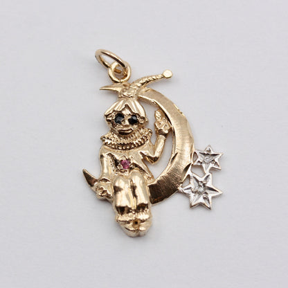 Vintage 9ct Gold Clown On Moon Charm, 1990