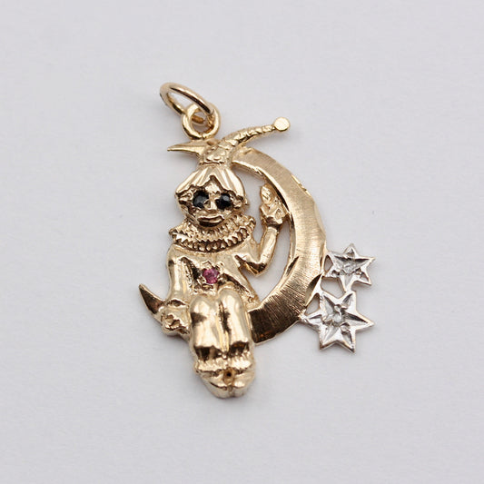 Vintage 9ct Gold Clown On Moon Charm, 1990