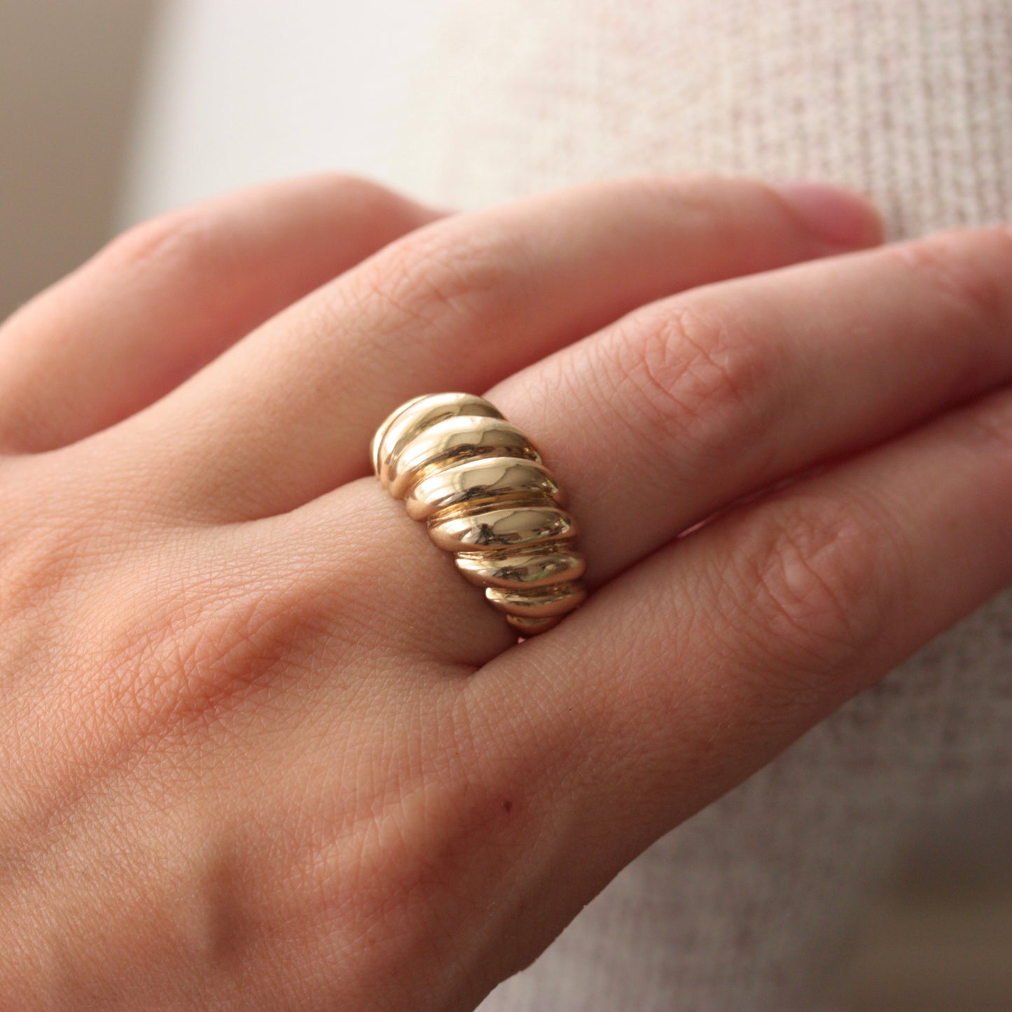 Chunky Vintage 9ct Gold Croissant Ring, 1992