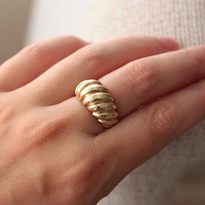 Chunky Vintage 9ct Gold Croissant Ring, 1992