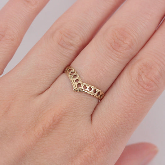 Vintage 9ct Gold Cut Out Wishbone Ring, 1986