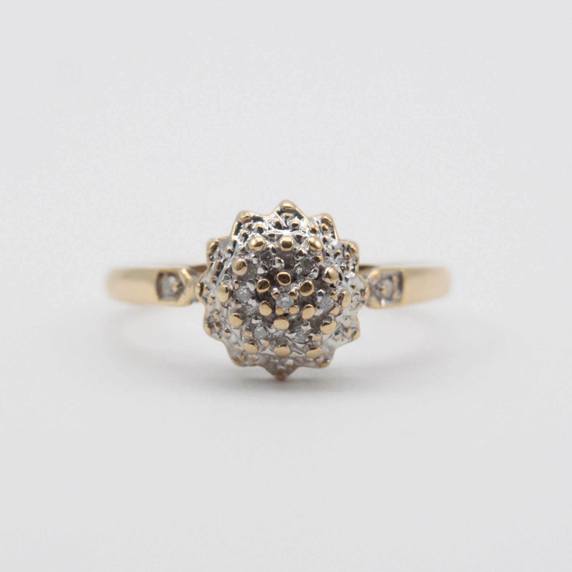 Vintage 9ct Gold Diamond Domed Cluster Ring