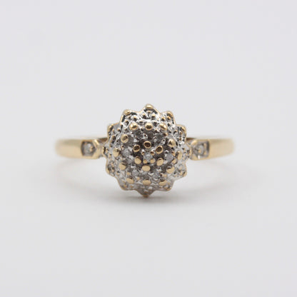 Vintage 9ct Gold Diamond Domed Cluster Ring