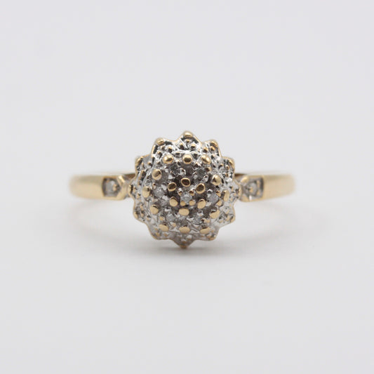 Vintage 9ct Gold Diamond Domed Cluster Ring
