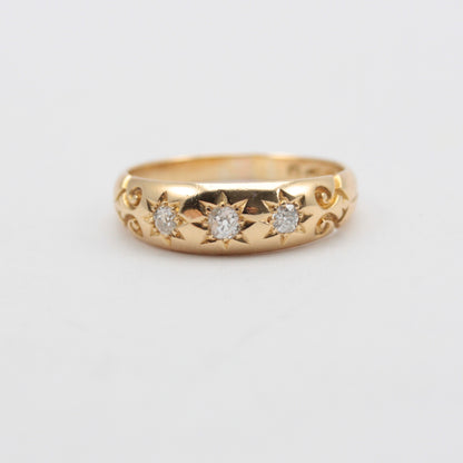 Antique 18ct Gold Star Set Diamond Three Stone Ring, 1892