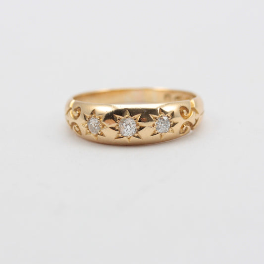 Antique 18ct Gold Star Set Diamond Three Stone Ring, 1892