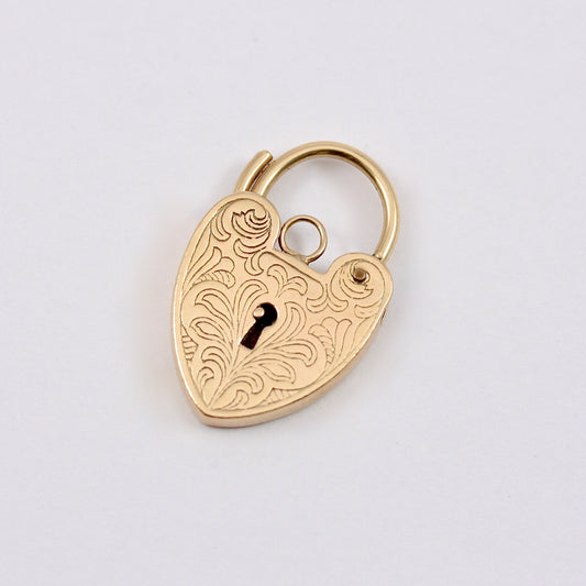 Large Vintage 9ct Gold Engraved Heart Padlock Clasp / Charm, 1973