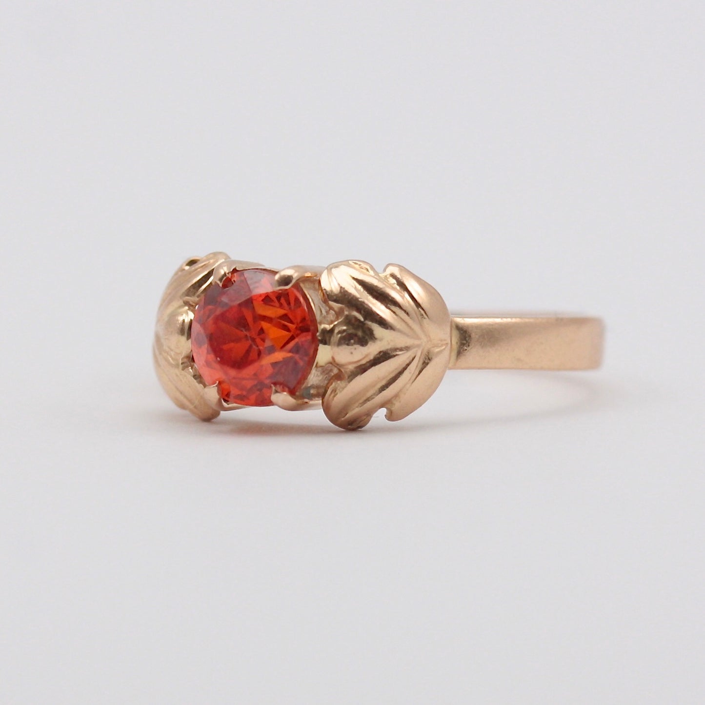 Vintage Soviet Russian 14K Gold and Spessartite Garnet Ring