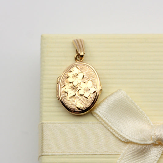 Vintage Small 9ct Gold Oval Floral Locket, Georg Jensen Ltd, 1972