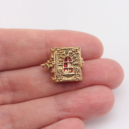 Vintage 9ct Gold Opening Bible Charm with Angel, by Nuvo, 1972