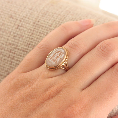 Vintage 9ct Gold Three Graces Cameo Ring, 1974