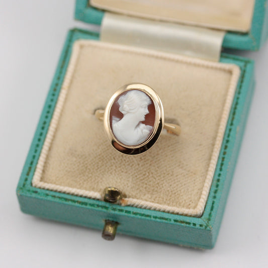 Vintage 9ct Gold Carved Shell Cameo Ring, Early 1970s