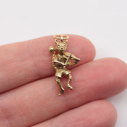 Vintage 9ct Gold Cat Playing Fiddle Charm, 1971