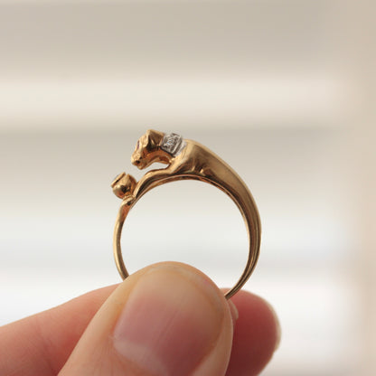 Vintage 9ct Gold Cat and Water Bowl Ring, 2001