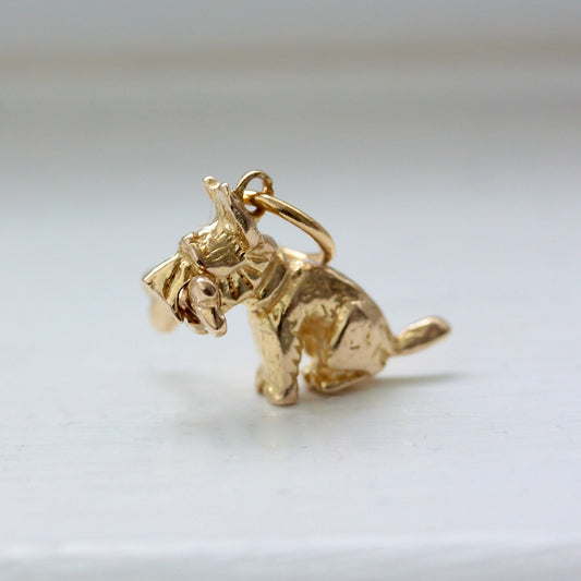 Vintage 9ct Gold Dog Charm with Moveable Bone, 1979