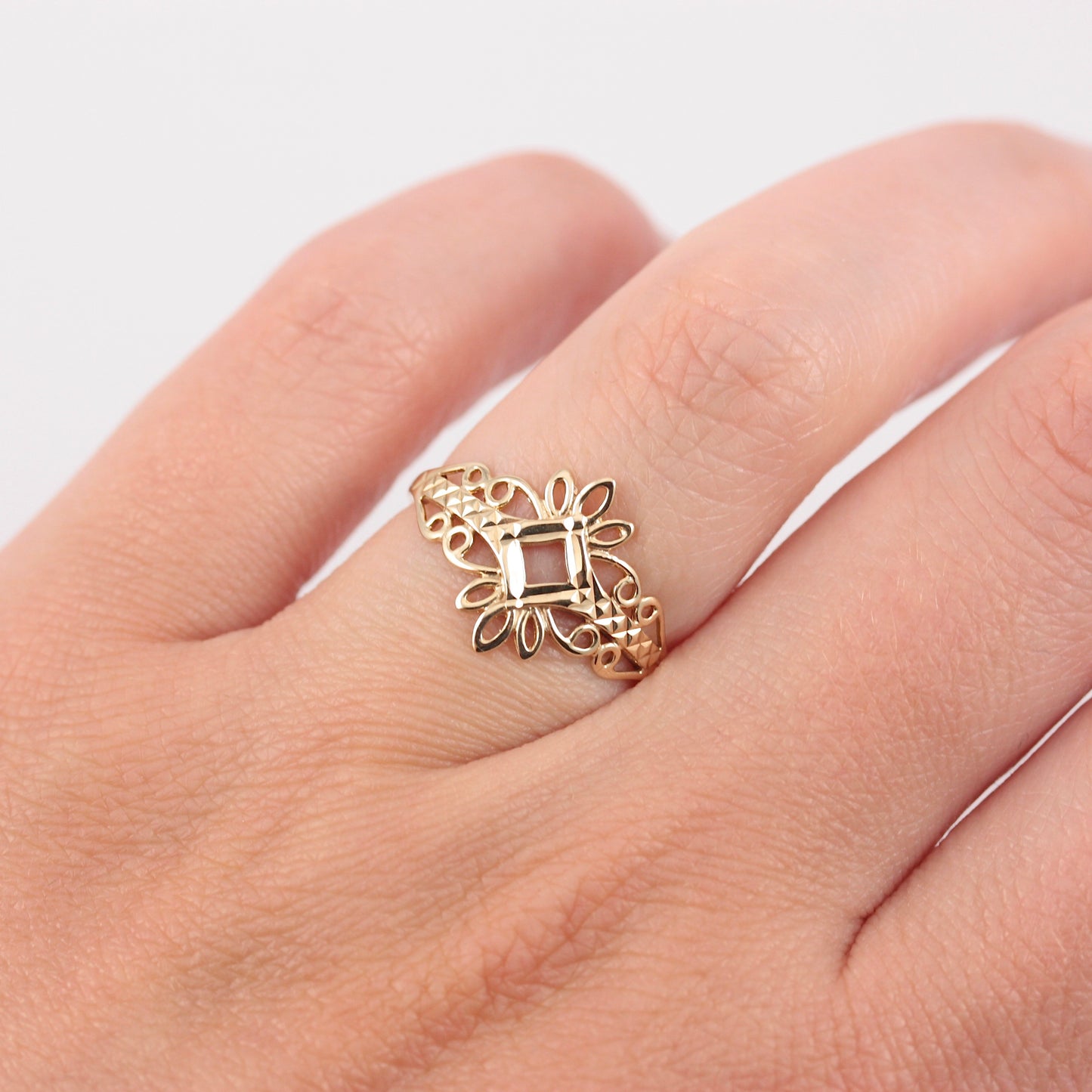 Vintage 9ct Gold Fancy Openwork Ring, 1990