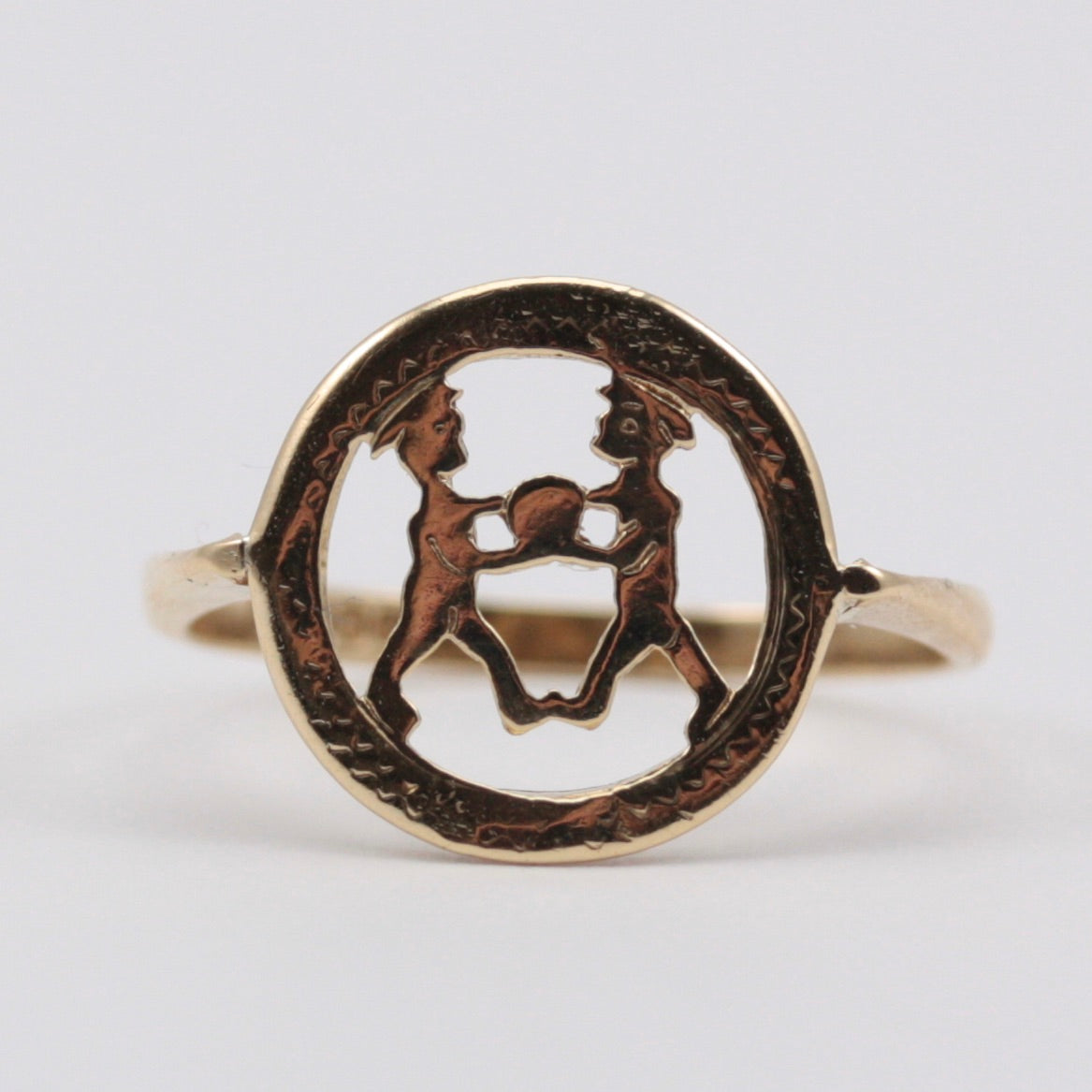Vintage 9ct Gold Gemini Cut Out Ring, 1971