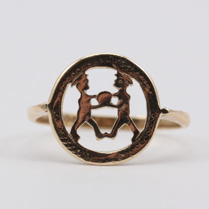Vintage 9ct Gold Gemini Cut Out Ring, 1971