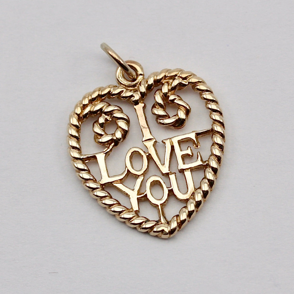 Vintage 9ct Gold 'I LOVE YOU' Rope Heart Pendant, 1986