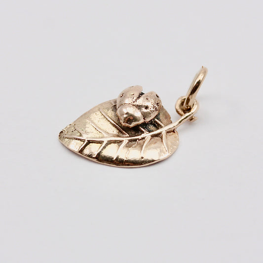 Vintage 9ct Gold Ladybird on Leaf Charm, 1967