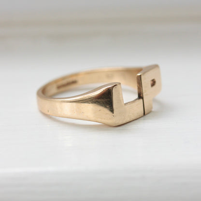 Vintage 9ct Yellow Gold 'LP' Initials Ring