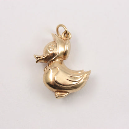 Vintage 9ct Gold Puffy 'Mother Duck' in Bonnet Charm, 1979